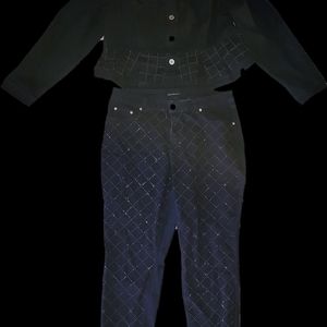 Ashley Stewart Denim Rhinestone Suit